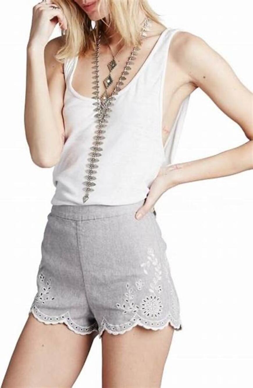 Free People Gray Eyelet Scallop Hem High-Waist Shorts Size 2